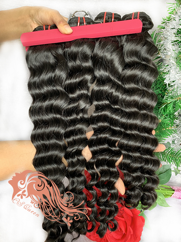 Csqueen Mink hair Paradise wave Hair Weave 2 Bundles with 4 * 4 Transparent lace Closure Human Hair